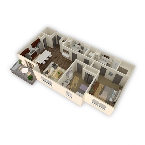 Floor plan for 2 beds, 2 baths, 1072 sqft